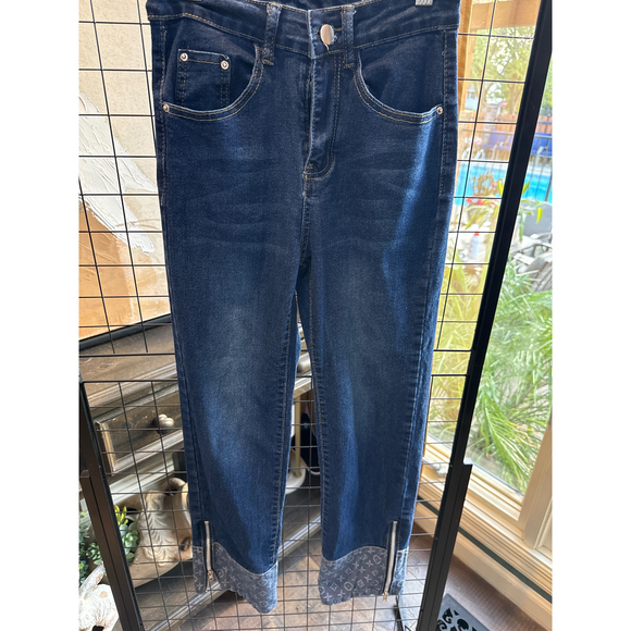 Reimagined dark denim jeans Denim - Reimagined dark denim jeans Womens Dark Blue Denim Jeans With Ankle Zippers
